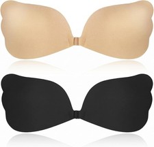 Klebe BH Tr&auml;gerloser Silikon BH 2er Set Schwarz & Hautfarbe Push-Up