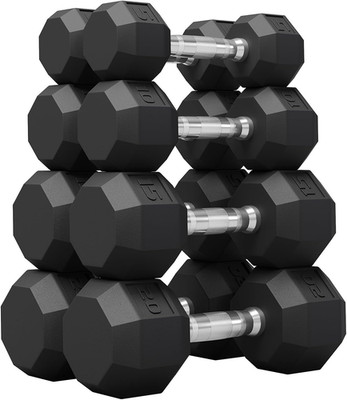 Rubber Coated Hex Dumbbell Weight Set, Multiple Sizes Exercise & Fitness Dumbbel