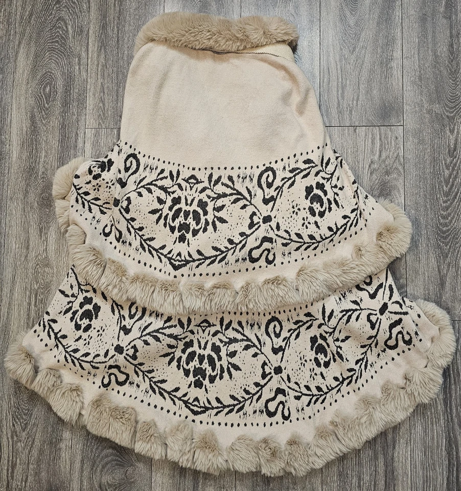 Poncho con capa de cuello de piel sintética para mujer Maxi chaqueta cálida de gran tamaño banquete noche Foto 2 de 4