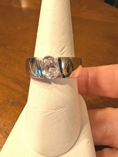 Sterling Silver Oval Cubic Zirconia Solitaire Band Ring 925 Size 9