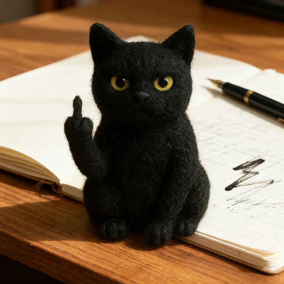 8cm Black Cat Giving the Finger Plush Toy, Soft Plush Doll Kids Birthday Gifts - Image 4 of 4