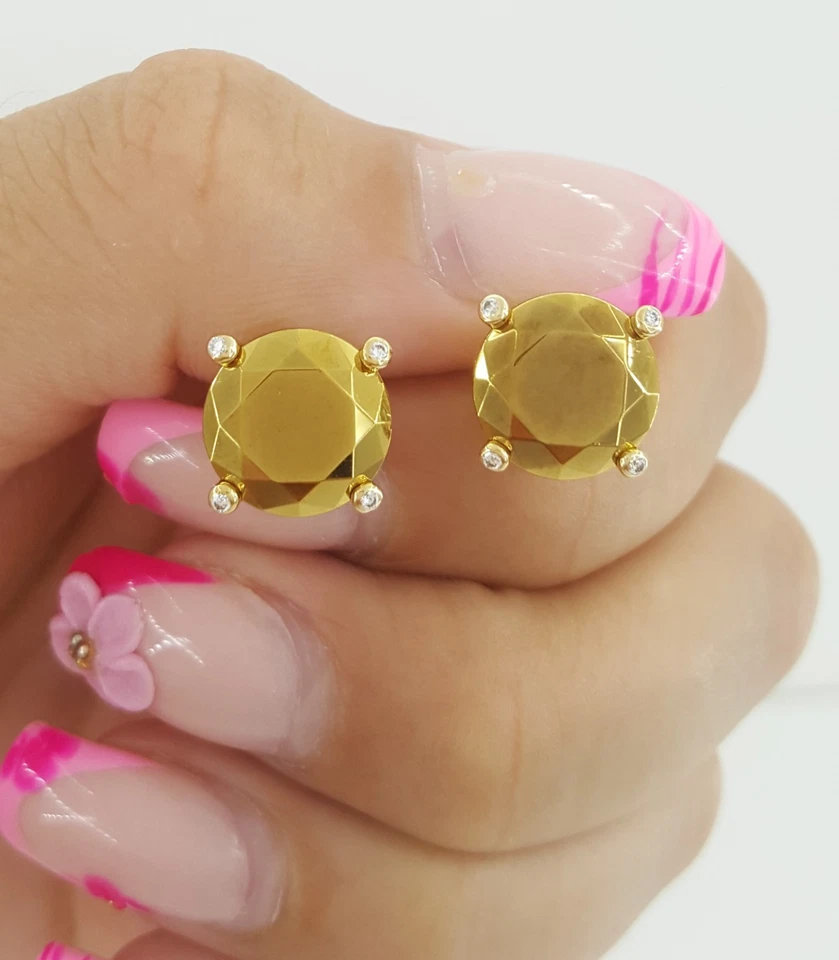 Chopard Golden Diamond Stud Earrings 18k Yellow Gold & Titanium Treated - Image 4 of 4