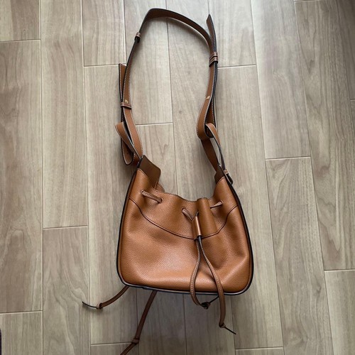 Loewe Hammock Mini Shoulder Bag Leather Brown Drawstring Knot Detail
