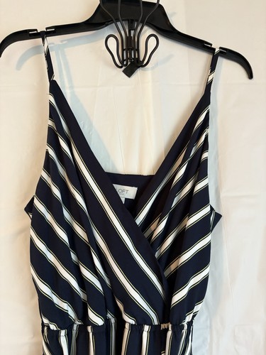 LOFT Strappy Front Tie Midi Dress Med Resort Cruise Navy & White strips Preppy - Picture 3 of 15