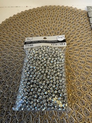 NWT Bead Landing Silver Plastic Faceted Silver Crafts Beads 120g 5.5mm