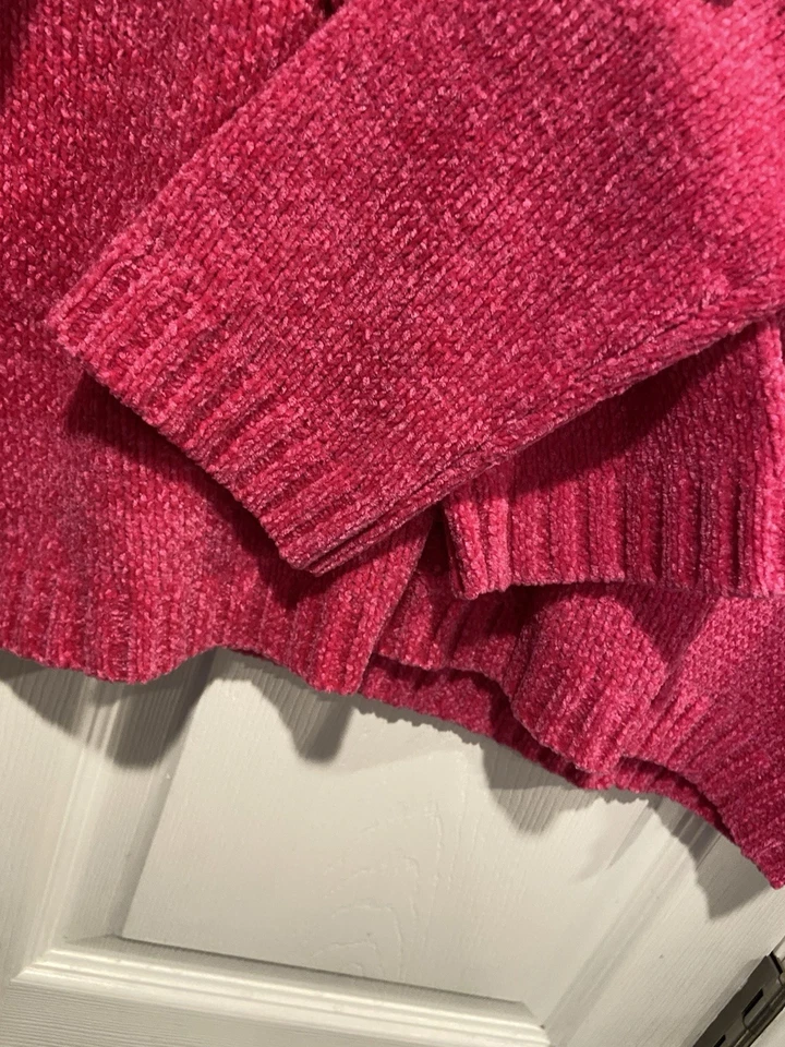 Pulôver Sag Harbor tamanho M rosa quente pescoço falso malha de cabo chenille macio jurado - Imagem 4 de 4