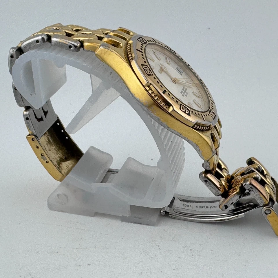 Reloj Geneve Cuarzo Suizo Hombre 200m Tono Dorado Bisel Giratorio Fecha Nueva Batería 6.5" Foto 3 de 4