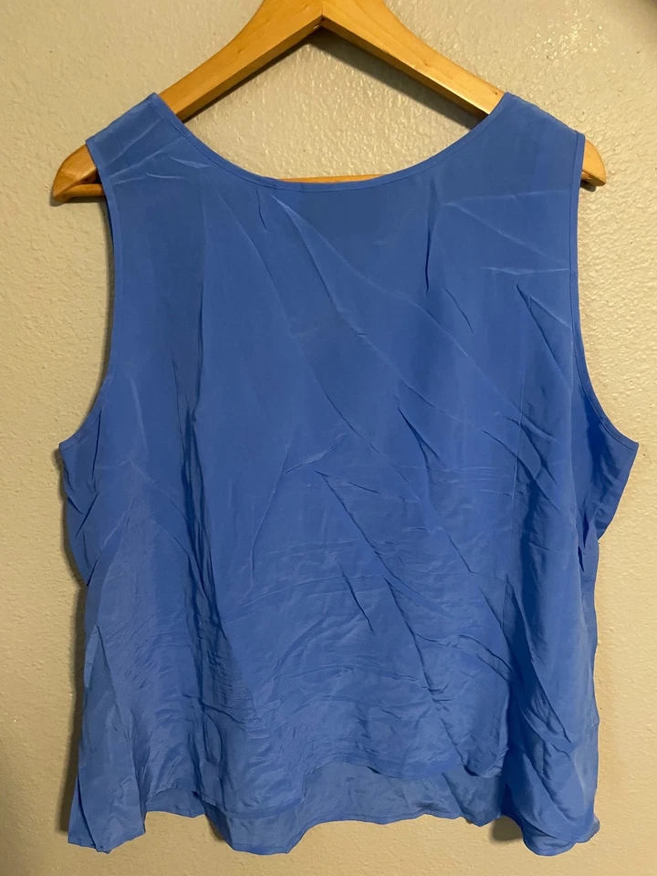 Blusa sin mangas Bob Mackie para mujer 1X azul 100 % seda sin mangas ligera artística Foto 2 de 4