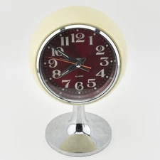 VTG Space Age Japan Desk Clock Chrome White Plastic Red Dial ******Spares Repair