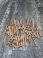  Wooden Clothes Pins Round Head Flat Top Lot Of 45  Crafts, Vintage Patina Clean