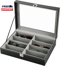 8 Slot Sunglass Eyeglass Organizer Case PU Leather Glasses Storage Box Women