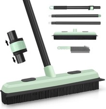 Upgraded Rubber Broom Pet Hair Remover W/ Squeegee Fur Sweeper Small Detailing