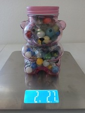 Beautiful pink bear glass jar filled with marbles 1.5 pounds with free gift
