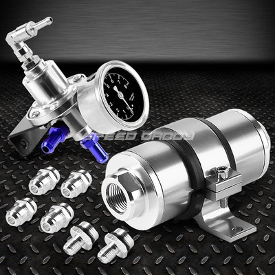 #ad BILLET 30 MICRON INLINE PETROL FILTER160 PSI 1:1 FUEL PRESSURE REGULATOR SILVER $43.98