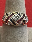 Vintage 925 Sterling Gold Overlay Unisex Ring Sz 9.25 Dome Style Red Blue Silver