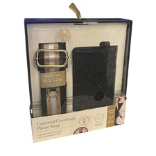 House of Harlow 1960 Black Rhinestone Universal Crossbody Phone Strap Wallet Set