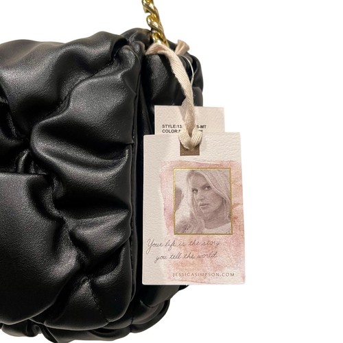Jessica Simpson Elegant Quilted Black Shoulder Bag with Gold Chain Strap NWT - Picture 5 of 15