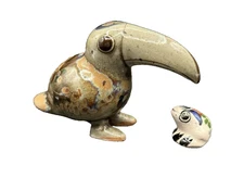 Tonala Mexico Toucan & Mini Frog Figurines