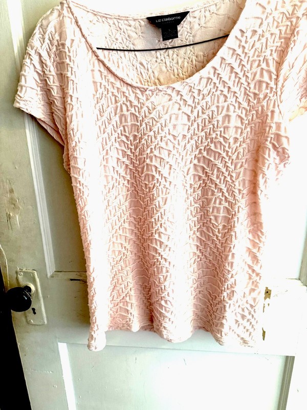 WOMENS BLOUSE LIZ CLAIBORNE ROSE PINK SOFT CRINKLE TOP SIZE L GREAT CONDITION