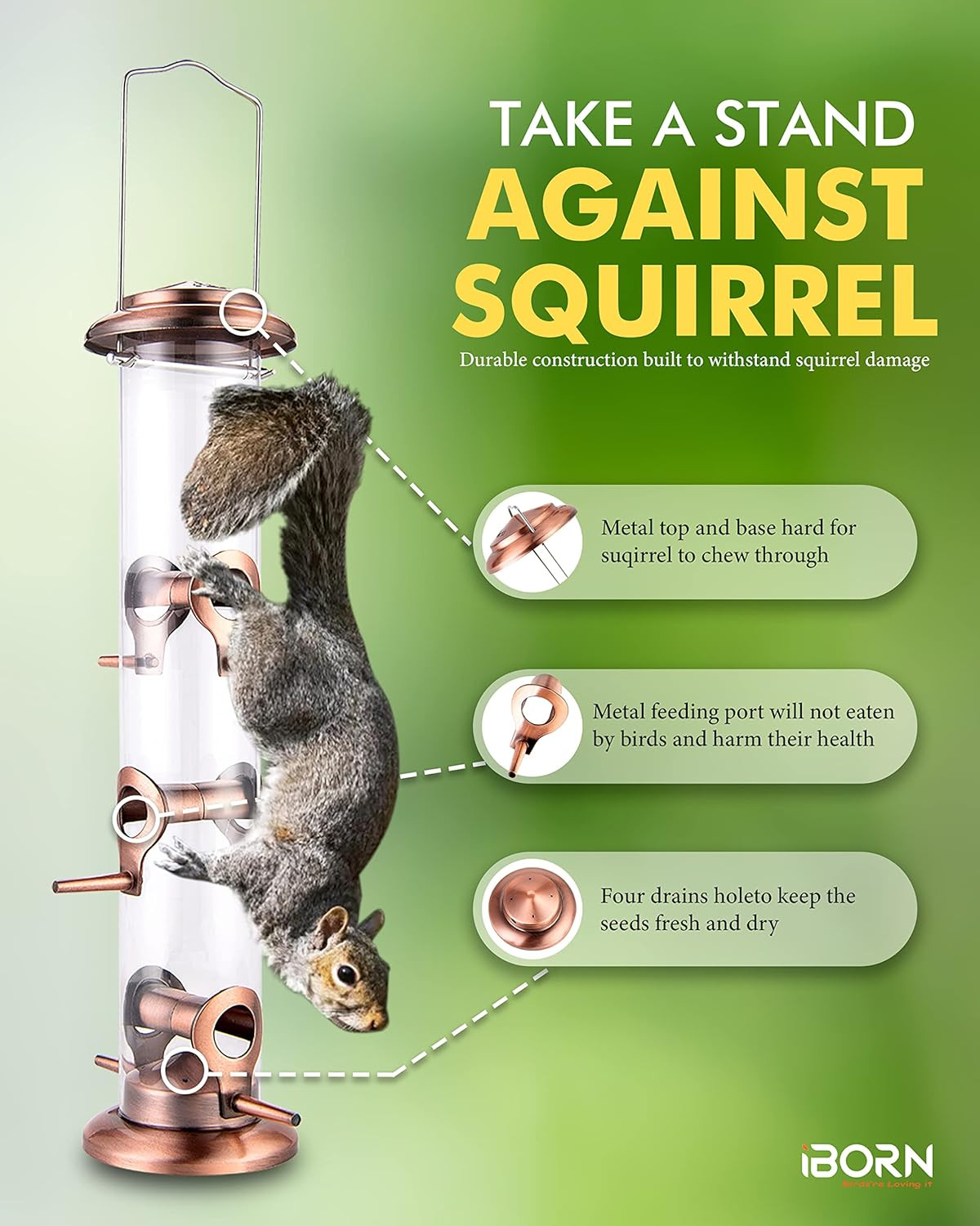 Iborn Metal Bird Feeders Brushed Copper Wild Bird Feeder for Outdoors Hanging Al