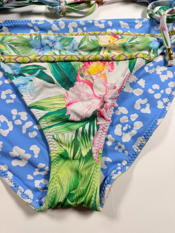 Tommy Bahama Two Piece Reversible Bikini Swim Set Sz S Blue Floral Print - Image 3 of 4