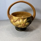 Roseville Clematis Brown 1944 Mid Century Modern Pottery Ceramic Basket 389-10