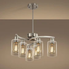 22'' 6 Light Pendant Modern Farmhouse Nickel Ceiling Chandelier Kitchen Fixture