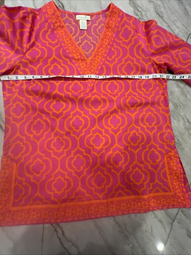 Damen Tunika Gr. L rosa/orange karibisch Joe geometrisch V-Ausschnitt 3/4 Arm Urlaub - Bild 8 von 15