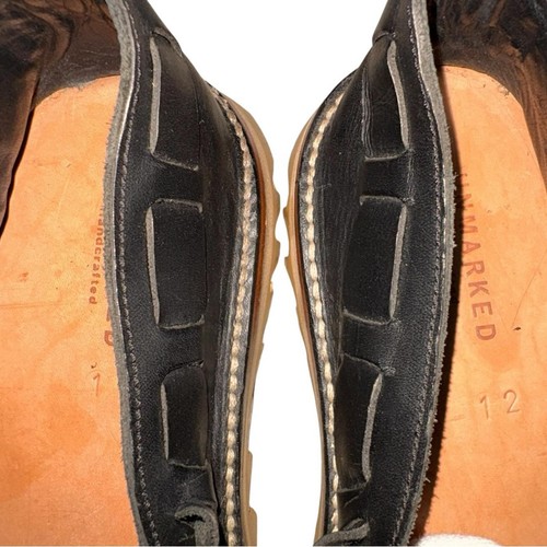 Unmarkierte handgefertigte schwarze Leder-Halbschuhe mit Nähten Größe 12 - Bild 10 von 13