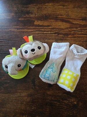 Rattle Sensory Bundle: Lovevery Jingle Socks,  Bright Starts Wrist/Ankle Rattles