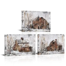 Rustic Farmhouse Wall Decor Country Wall Art Barn Pictures Framed Artwork for...