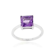 925 Silver Amethyst Solitaire Square Ring Size 6