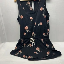 PHILANTHROPY Black Floral Romper XL Drawstring Waist Pockets NWOT