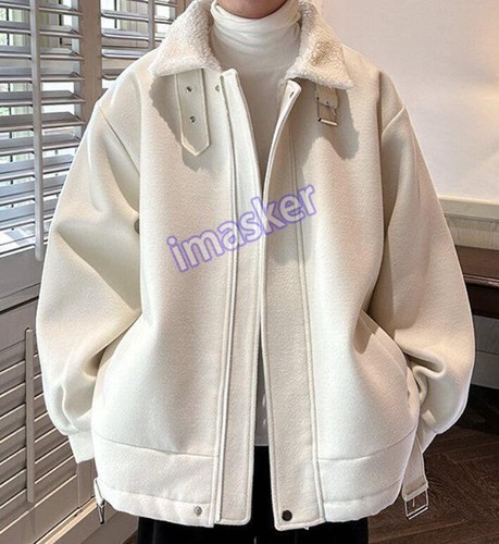 New Casual Men Wool Blend Coat Short Jacket Lapel Loose Youth Outwear Winter - Picture 1 of 27