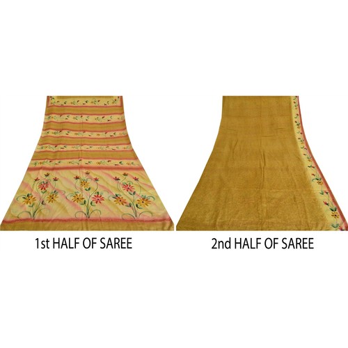 Sanskriti Vintage Sarees Multicolor Pure Crepe Silk Print Sari 5Yd Craft Fabric - Picture 5 of 12