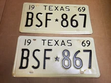 Vintage 1969 Pair Of Texas License Plates BSF 867
