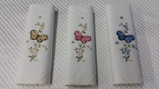 Set of 3 Embroidery Handkerchiefs in 3 assorted Butterfly Floral Colors