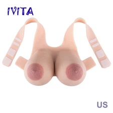 IVITA 6XL Big Nipple Straps Full Silicone Breast Forms Crossdresser F Cup Boobs