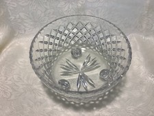 CRYSTAL BOWL VINTAGE THICK CLEAR DIAMOND CUT ROUND WITH FEET VERY GOOD QUALITY