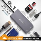 Usb C Dual Hub 9-in-1 Laptop Docking Station, Multiport Adapter, Hdmi 4k, 3.0