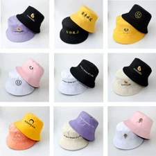 Bucket Hats Women Letter Embroidered Double-sided Fisherman Hat Korean Style Sol