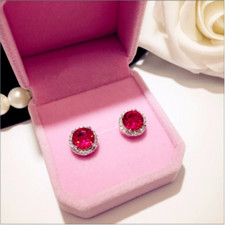 1Ct Round Cut Lab Created Ruby Halo Stud Women's Earrings 14K White Gold Plated