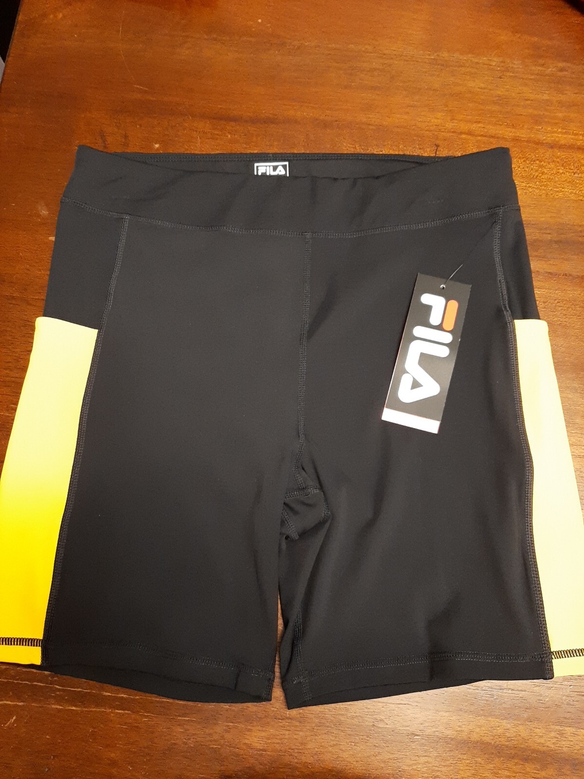 Pantaloncini bici donna Fila taglia M allenamento nero giallo tasche nuovi con etichetta