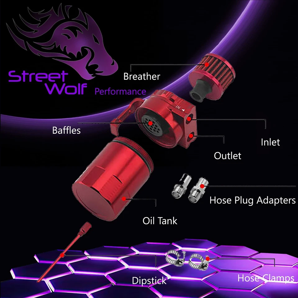 Oil Catch Can Reservoir Baffled Tank Breather Universal Red Fits Suzuki - Image 2 of 4