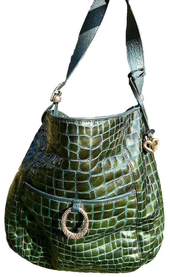 BRIGHTON CHER JANE Green Pocket Tote Glossy LG MG Patent Leather Shoulder Bag