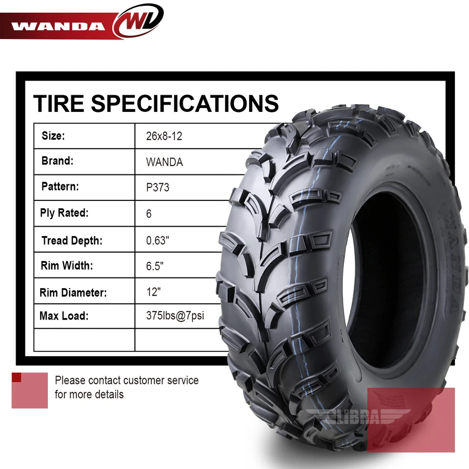 26x8-12 26x8.00-12 ATV Front Tires Set for 2016 Can-Am Outlander 570/850/1000R - Image 4 of 4