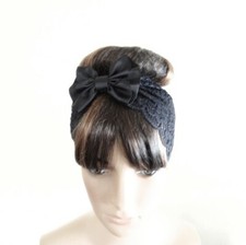 Black Bow Headband. Handmade Hairband. Lace Head Wrap. Fashion Hair Wrap.