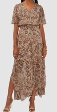 MSK Women's Brown Paisley-Print Flutter-Sleeve Maxi Dress Size XL