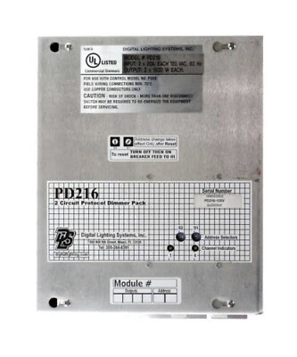 DIGITAL LIGHTING SYSTEMS PD216 2 CIRCUIT PROTOCOL DIMMER PACK FOR PS08