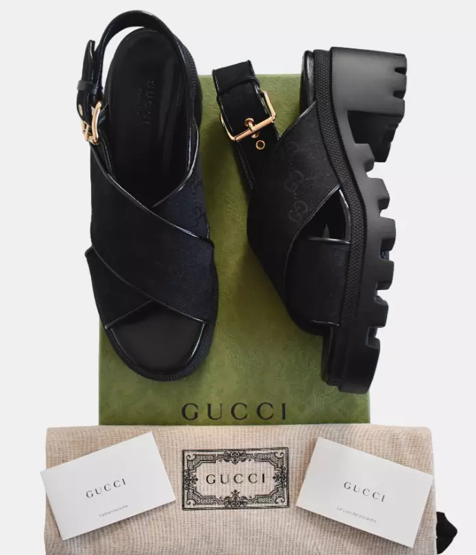 ️Sandales femmes LUG noires GUCCI GG SUPREME CANVAS EU 37,5 US 7,5